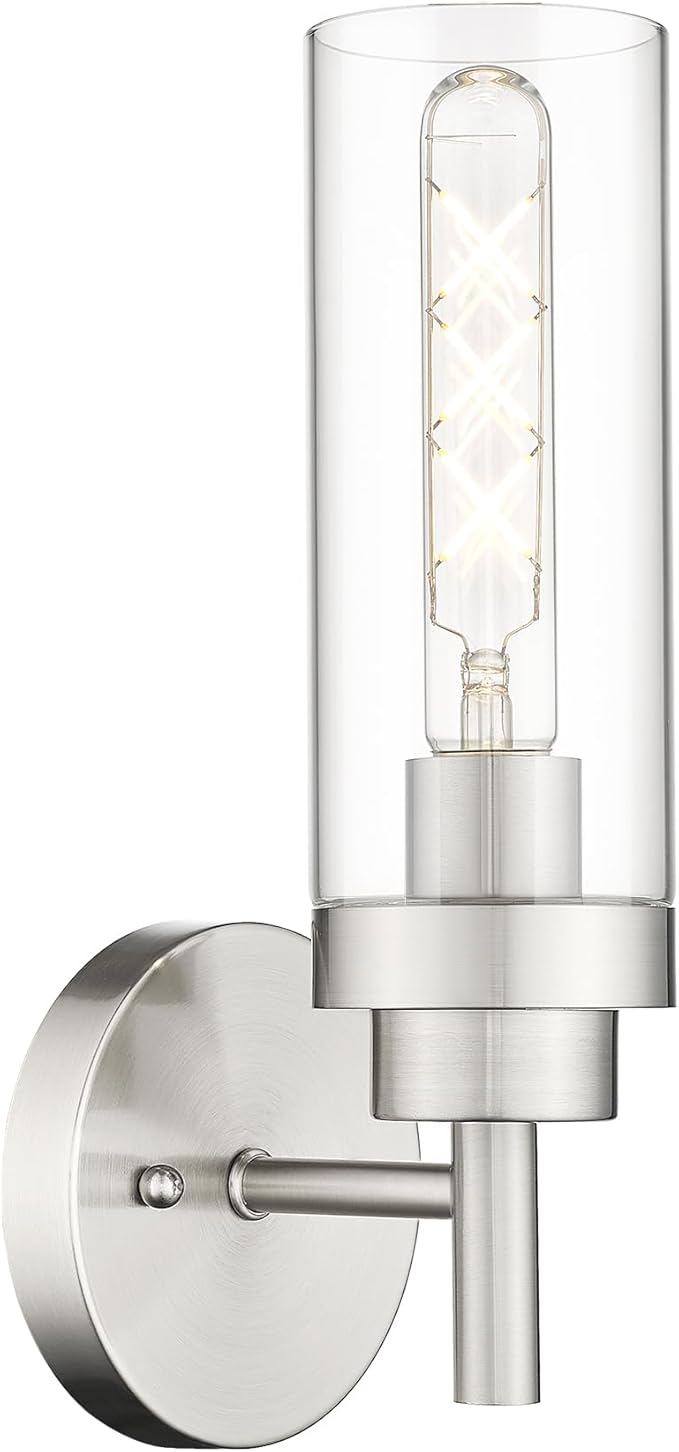 Emak Brushed Nickel Wall Sconce Light, Modern Bathroom Light Fixtures with Clear Glass Shade, 1 Light Wall Lights for Bedroom, Bathroom, Living Room, WS085-BN