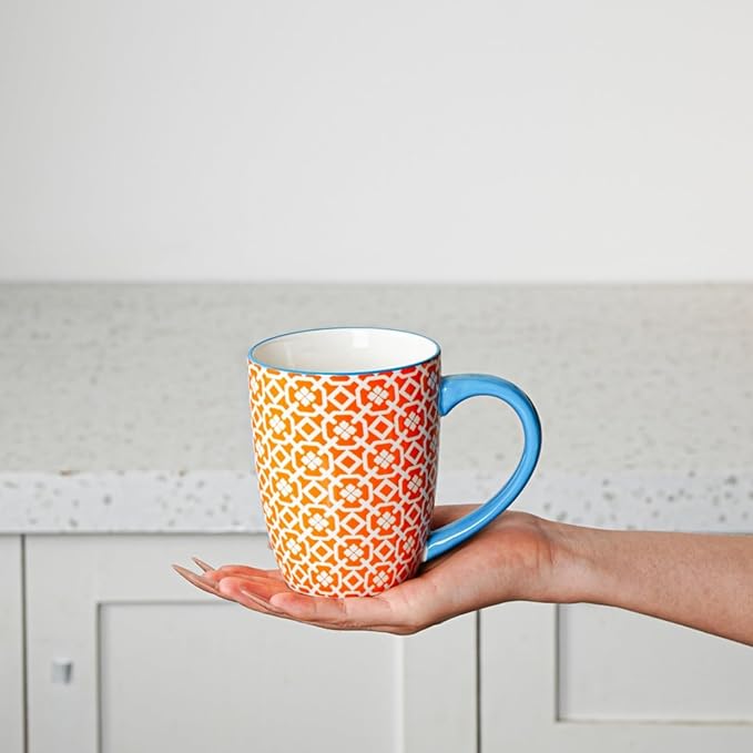 Ceramic Coffee Mugs Set - 16 Oz Large Porcelain Tea Cups with Handle for Men Women Cappuccino Latte Cocoa - Microwave Dishwasher Safe - Christmas Housewarming Gift - Set of 6 - Assorted Colors