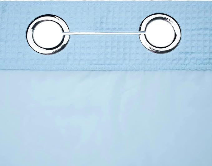 River Dream Sky Blue Fabric Shower Curtain Set, Cotton Blend, Waffle Weave, with Snap in Replacement Liner，71 x 74 inches