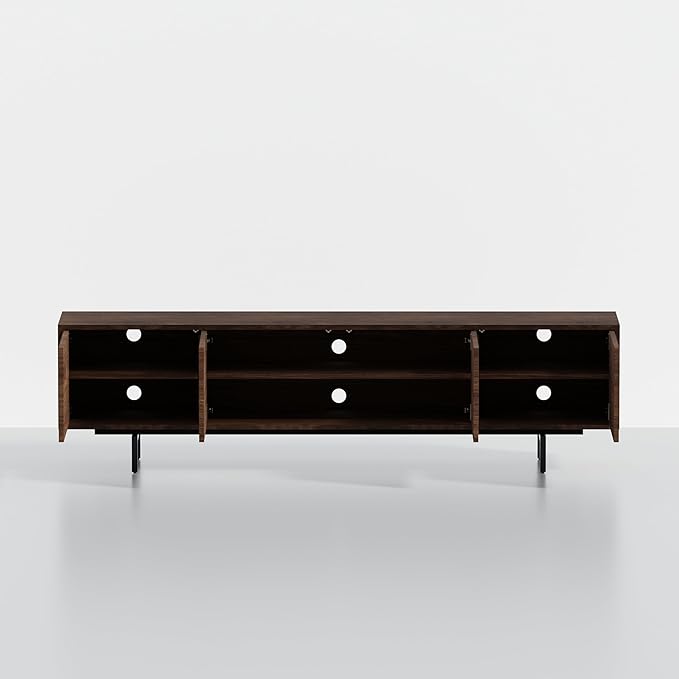 Norrhaus 75" x 20" Walnut 4-Door TV Stand in Walnut - Modern TV Console Made from Quality Engineered Hardwood with Water Resistant Melamine Veneer - No Tools Frame Assembly