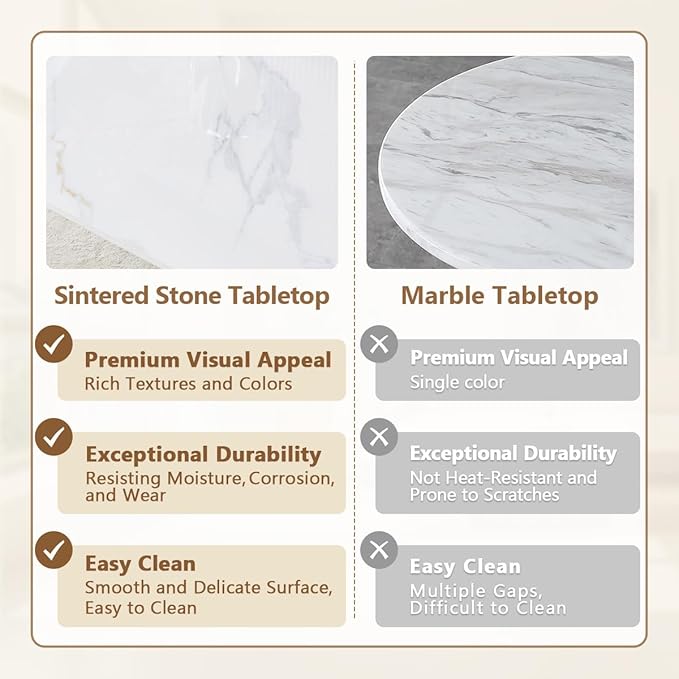 Dining Room Table Set for 4,Dining Table Set for 4, Sintered Stone Kitchen Table Top and Modern Chairs Set of 4 for Kitchen Dining Room