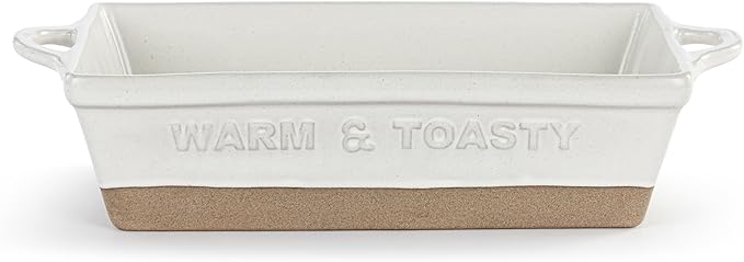 DEMDACO Gather 'Round Collection Back For More Warm & Toasty Classic White 9 x 5 Stoneware Serving Loaf Pan Baking Dish