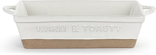 DEMDACO Gather 'Round Collection Back For More Warm & Toasty Classic White 9 x 5 Stoneware Serving Loaf Pan Baking Dish