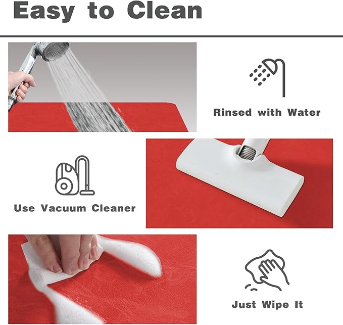 Christmas Bath Mat, Red Bathroom Rugs Non Slip Washable Thin Absorbent Bath Mat Fits Under Door Bathroom Floor Mat Perfect for Bath, Shower, or Sink 24"x36" Red