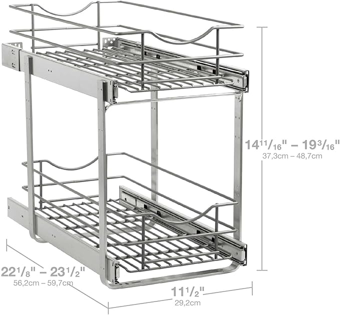 2 Tier Pull Out Cabinet Organizer,(11½"W x 22" D) Soft Close Slide Out Drawer For Kitchen Base Cabinet, Individual Pull Out Shelf, Roll Out Pantry Organization, 22 Inch Deep
