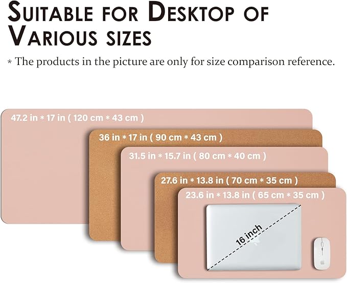 Cork Desk Mat - Dual-Sided Desk Pad for Office and Home - Desk Organization and Accessories - Ideal for Large Mouse Pad and Desk Mats on Top of Desks(Pink,36"x 17")