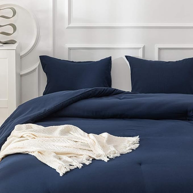 Luxlovery Navy Blue Comforter Set King Size Navy Bedding Comforter Sets Soft Dark Blue Blanket Quilts Lightweight Soft Breathble Solid King Comforter Set