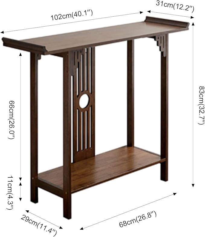 2 Tier Console Table Small Entryway Table for Narrow Spaces, Solid Wood Sofa Table Accent End Table with Curved Frame for Entryway Hallway Living Room Front Door