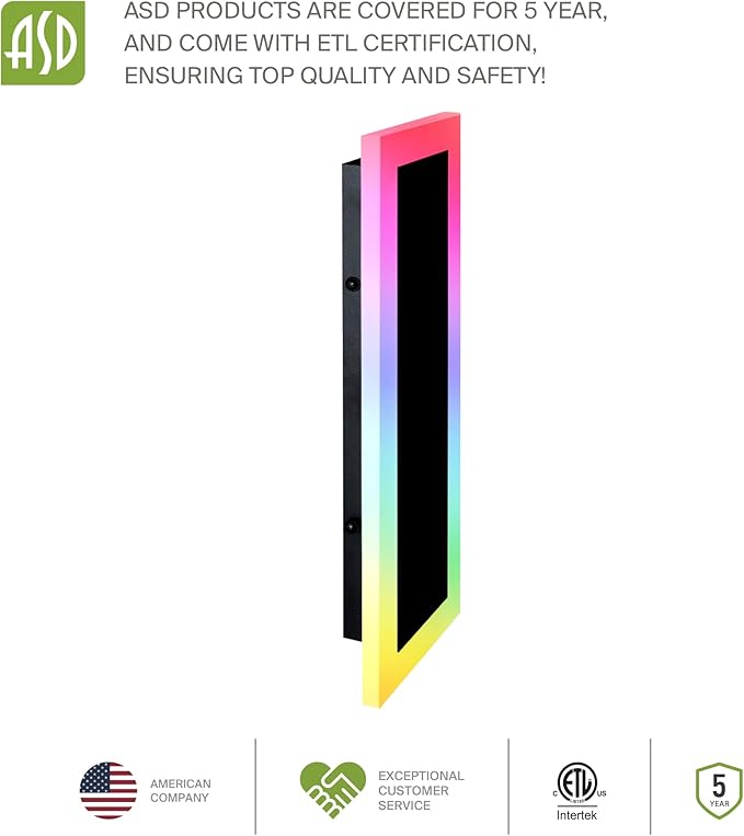 ASD LED 18" Long Wall Mount Light Fixture, Outdoor & Indoor Linear Sconce | RGBW, Smart, Waterproof, Anti-Rust, ETL Listed | 12W 590LM 2700-6500K 100-277V | Exterior Porch Lighting | Black, 2 Pack