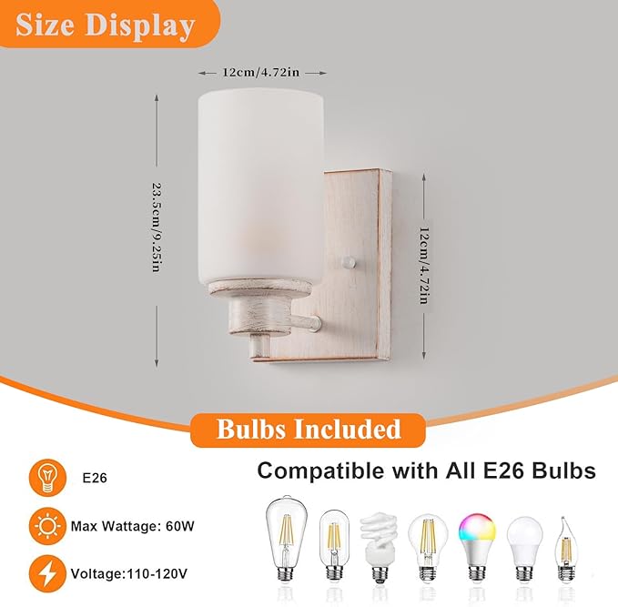 3 Pack Bath Vanity Light Fixture, Modern Indoor Wall Scone Lighting with Opal White Glass Shade, White Gold Wall Lamps