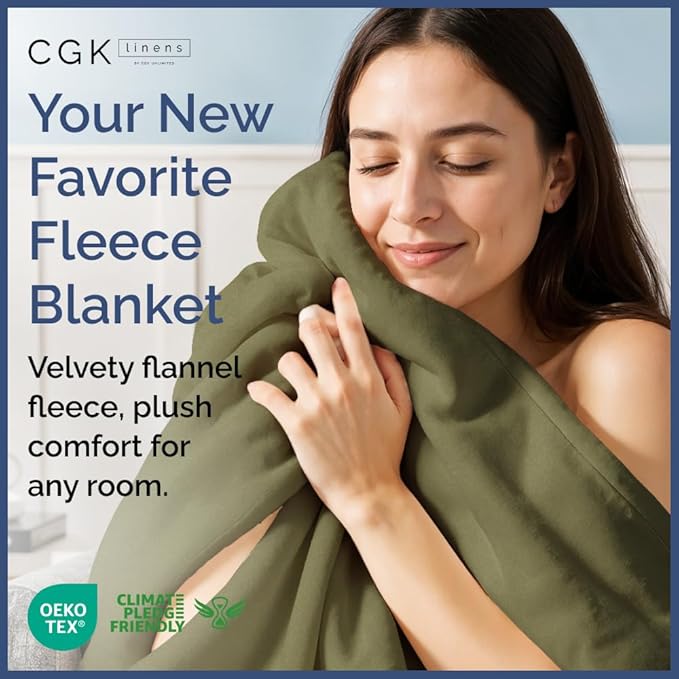 Ultra Soft Fleece Blanket Throw Size - Flannel Fleece Luxury Throw Blanket - Lightweight for Couch Bed Chair - Thick, Warm & Breathable - All Season Cozy Fuzzy, Anti-Static Microplush Bedding, Olive