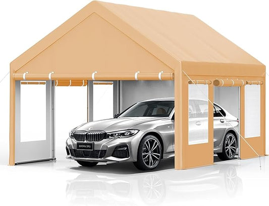 13x20FT Heavy Duty Carport, Outdoor Garage Canopy with 4 Roll-Up Doors and Mesh Windows, Large Portable Shelter Tent for Car, Truck, Boat, Party, Market
