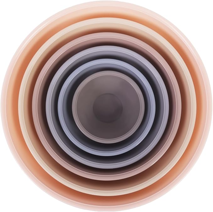 BoxedHome BPA Free Plastic Round Mixing Bowl with Lids, 12 Pack Nesting Bowls with Lids Set, Microwave and Dishwasher Safe Prep & Serving Bowls Great for Mixing, Baking, Serving (Khaki Pink, 12pcs)