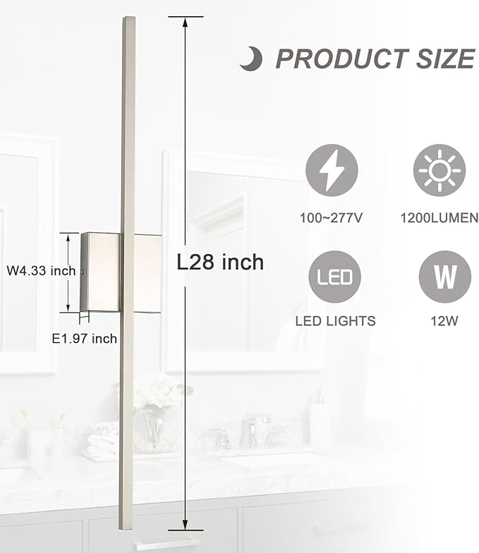 Wall Sconces Set of Two, LED Dimmable Sconces Wall Lighting, Brushed Nickel Modern Wall Sconce Light for Bathroom, Living Room, Bedroom, Hardwired 3000K 28''(2Pack)