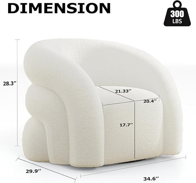34.6" W Mordern Swivel Accent Chair,Sherpa Round Upholstered Boucle 360° Swivel Armchair for Living Room,Comfy No Assembly Sofa Chair for Bedroom Reading Apartment Lounge(White)