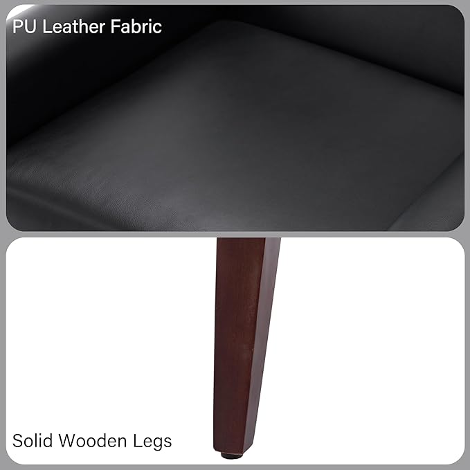 Accent Chair, Mid-Century Modern PU Leather Chairs with Arms for Living Room, Comfy Upholstered Club Single Sofa Armchair for Bedroom Waiting Room with Solid Wood Frame（Leather Black, Set of 2)
