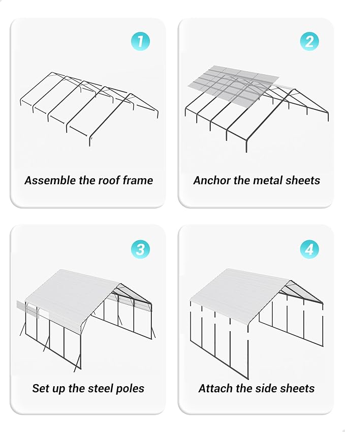 20'x20'x13' Metal Carport for 2 Cars, Heavy Duty Car Ports for Heavy Snow, Reinforced Frame, Tall Metal Car Ports for Bass Boats, Full-Sized Pickup Trucks, and Tractors, N.W. 800 Lbs