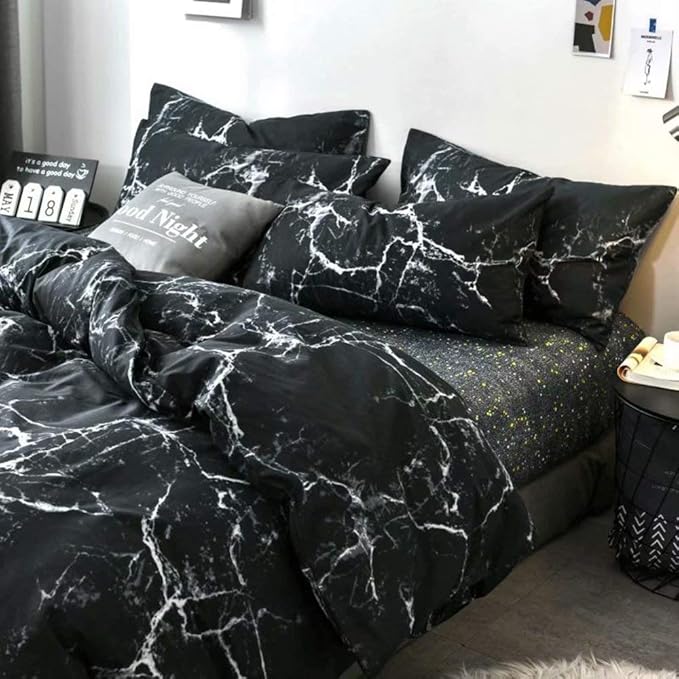 Luxlovery Black Marble Comforter Set King Black and White Marble Bedding Comforter Set Women Men Gothic Abstract Comforter King Size Breathable Soft Cozy Blanket Quilts Comforter with 2 Pillowcases