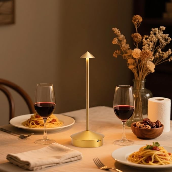 EJQ Cordless Table Lamp,Portable LED Desk Lamp, 6000mAh Battery Operated, 3 Color Stepless Dimming Up Touch Lamp for Restaurant/Bedroom/Bars/Outdoor Party/Camping/Coffee Shop Night Light(Gold)