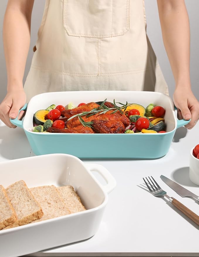 Sweejar Ceramic Bakeware Set, 9x13 Rectangular Baking Dish for Cooking, Kitchen, Cake Dinner, Banquet and Daily Use, Casserole Dishes for Oven Porcelain Baking Pans(Turquoise)