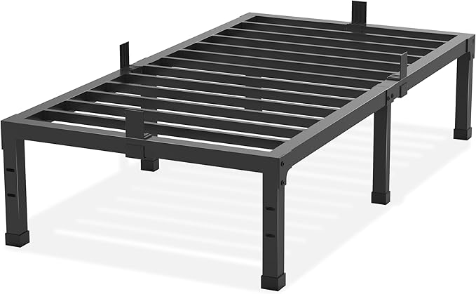 Twin Size Bed Frames, 14 Inch High 3500 lbs Heavy Duty Metal Platform, Mattress Foundation with Steel Slat Support/No Box Spring Needed/Noise Free/Non-Slip/Easy Assembly