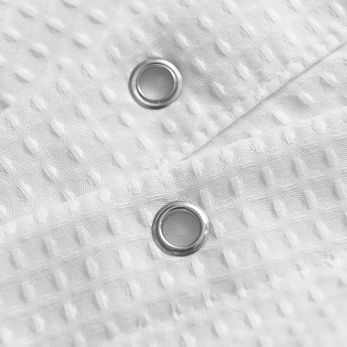 Extra Wide Fabric Shower Curtain 108 x 72 inch, Waffle Weave, Hotel Luxury Spa, Water Repellent, Washable, Spa, 230 GSM Heavy Duty, White Pique Pattern Decorative Bathroom Curtain, 18 Holes