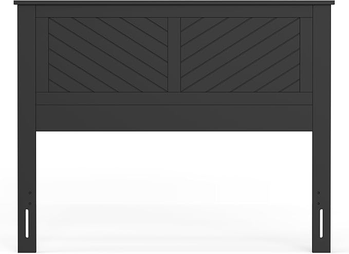 Serene Poplar Wood Full Headboard, Modern Farmhouse Panel with Chevron Scoring, Full Size Headboard in Black, Casual Coastal Style, Easy Assembly, Quality Materials