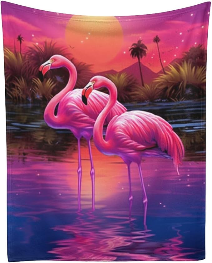 Flamingo Reflection Sunset Fleece Throw Blankets Twin Size -Thick Fuzzy Warm Soft Twin Large Winter Blanket Throws for Bed 60x80 in