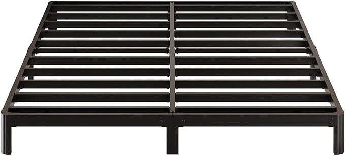 7 Inch Low Queen Bed Frame with Rounded Corner Legs, 2000 LBS Heavy Duty Metal Slats Support Queen Platform Bed Frame No Box Spring Needed, Easy Assembly, Black