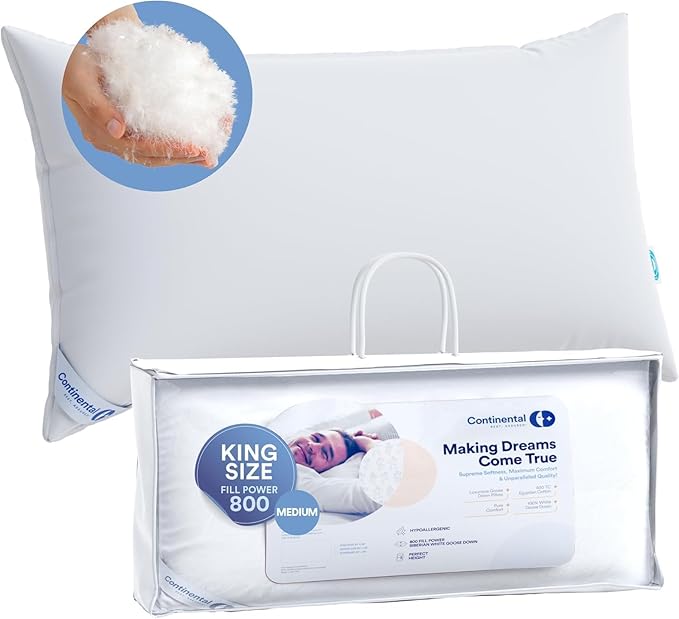 100% Siberian Goose Down Pillow Father's Day Dream Ensemble - Soft King Size, Pack of 1 - Soft and Luxurious Siberian Down Pillow for Sleeping, 800 Fill Power - Includes Pillow Protector