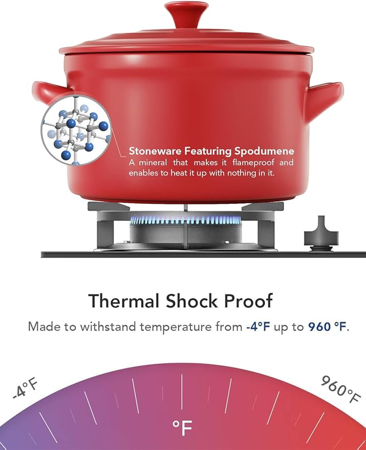 LE TAUCI 3 qt Ceramic Dutch Oven for Bread Baking with Silicone Sling- Lightweight, Non-Toxic, No Seasoning Needed- Oven, Microwave & Dishwasher Safe, Ideal for Home Bakers & Beginners, Chili Red