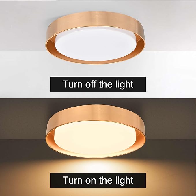 Hlite 13 inch Ceiling Light Fixture,Gold LED Flush Mount Ceiling Light, 3000K/Warm White/24W,Dimmable 1920LM Indoor Room Decorative Modern Ceiling Lights for Bedroom Kitchen(1 Pack)