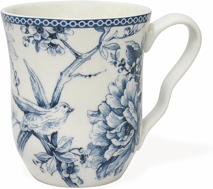 222 Fifth Adelaide 16-Piece Square Floral Dinnerware Set – Service for 4, Blue & White Porcelain Plates & Bowls, for Everyday Dining & Entertainment, Microwave & Dishwasher Safe, Chip Resistant