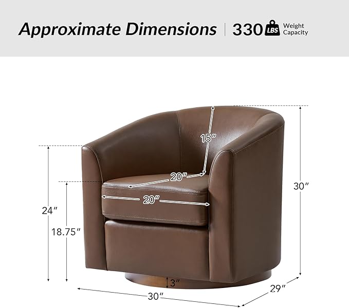 HULALA HOME Genuine Leather Swivel Accent Chairs Set of 2 with Solid Wood Base, Round Swivel Barrel Chairs for Living Room and Bedroom, Brown