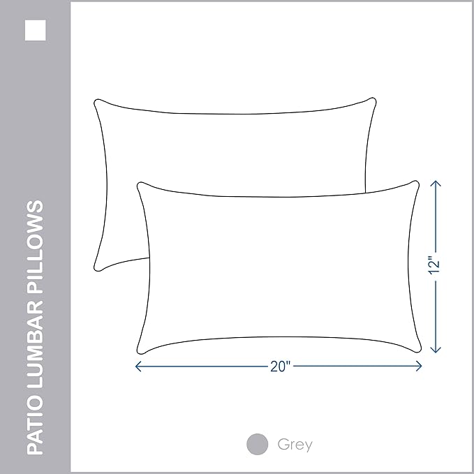 Indoor Outdoor Lumbar Pillows,Waterproof Outdoor Pillows Set of 2 for Patio Furniture,12×20 Inch,Grey