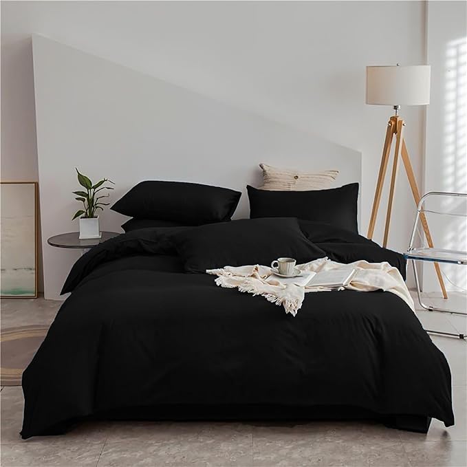 Cottonight Black Comforter Set King Men Women All Black Bedding Set Blanket Quilts Solid Fuzzy Modern Gothic Cozy Dark Color Comforter Set for King Bed Women Men