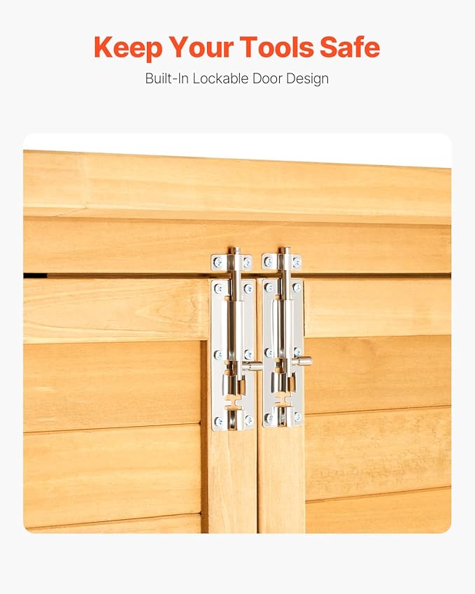 VEVOR Outdoor Storage Shed, Large Wooden Outside Storage Cabinet with Waterproof Roof and Metal Frame, Double Lockable Doors Garden Tool Shed Storage House Cabinet with Shelves, 55.1"x23.6"x67.5"