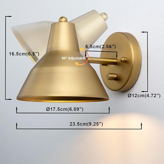 Yosoan Indoor Vanity Wall Sconce with Dimming On Off Switch, 1-Light Hardwired Vintage Wall Mount Metal Lamp Fixture with 6.89" Bowl Metal Shade in-Build Gold Bedside Reading Bedroom Bunk(Antique)