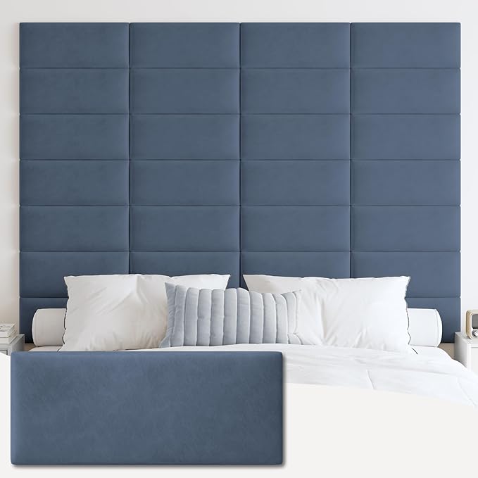 IFNOW Wall Mounted Upholstered Headboard King, 3D Peel and Stick Soundproof Panels, Reusable and Removable Padded Leather Bed Headboard, 12 Panels 9.84" x 23.62", Navy Blue