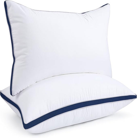 viewstar Bed Pillows Standard Size Set of 2, Hotel Cooling Down Alternative Gusseted Pillows for Side, Back, or Stomach Sleepers, Navy