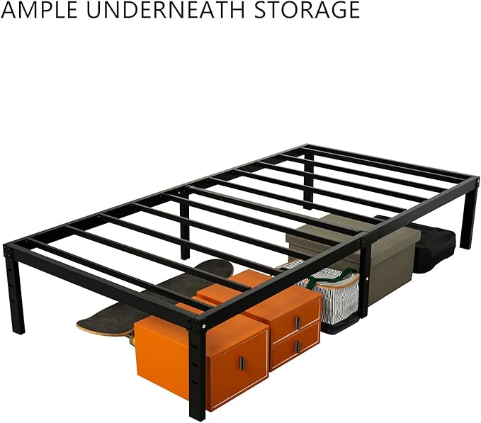 Twin Size Bed Frame 18 inches Tall, 3500lbs Heavy Duty Metal Platform with Steel Slats Support, No Box Spring Needed, Sturdy and Noise-Free, Black