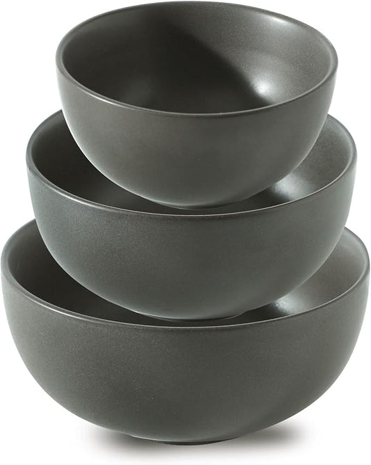 Tikoore Mixing Bowls,Ceramic Bowls for Kitchen,Black Mixing Bowls Set for Baking,Serving,Nesting Bowls for Kitchen Cooking,Salad,Microwave Oven and Dishwasher Safe,24/40/88 oz,Set of 3,Matte Black