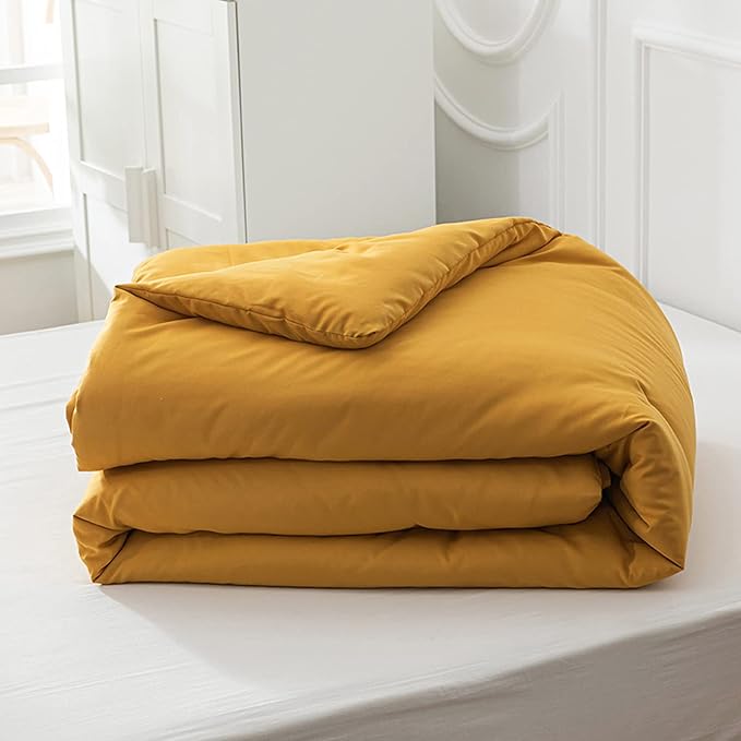 Luxlovery Mustard Yellow Comforter Set King Bedding Comforter Sets Men Women Solid Color Ginger Yellow Blanket Quilts Beathable Soft Cozy Puffy Lightweight Hotel Quailty Bedding Set