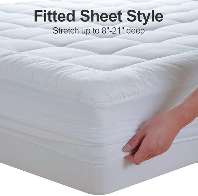 EASELAND Full Size Mattress Pad Pillow Top Mattress Cover Quilted Fitted Mattress Protector Cotton 8-21" Deep Pocket Cooling Topper (54x75 Inches, White)