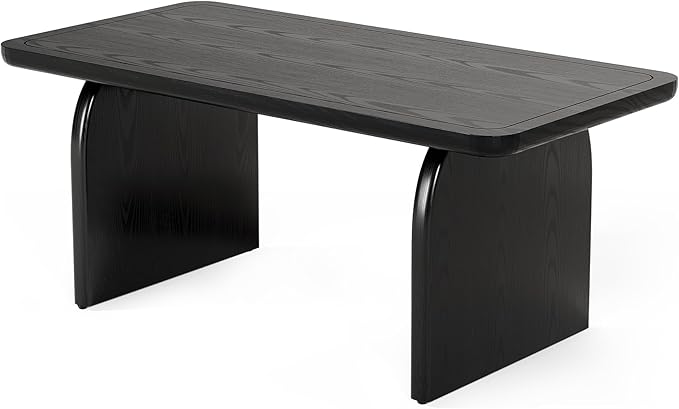LITTLE TREE Farmhouse Coffee Table, 47 Inches Wooden Center Tables with Rounded Corners, Rectangular Living Room Tables, Modern Low Cocktail Tea Furniture for Living Room (Black)