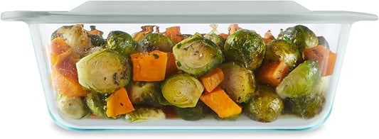 Pyrex Deep Glass Baking Dish with Plastic Lid, Deep Casserole Dish, Glass Food Container, Oven, Freezer and Microwave Safe, Clear Container, 8x8