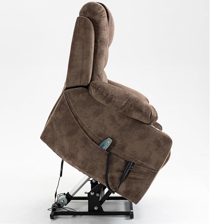 Recliner Lift Chairs for Elderly, 180 Degrees Lay Flat Recliner Chair with Heat and Massage and Cup Holder for Adults 400 lb Capacity (Brown Velvet)