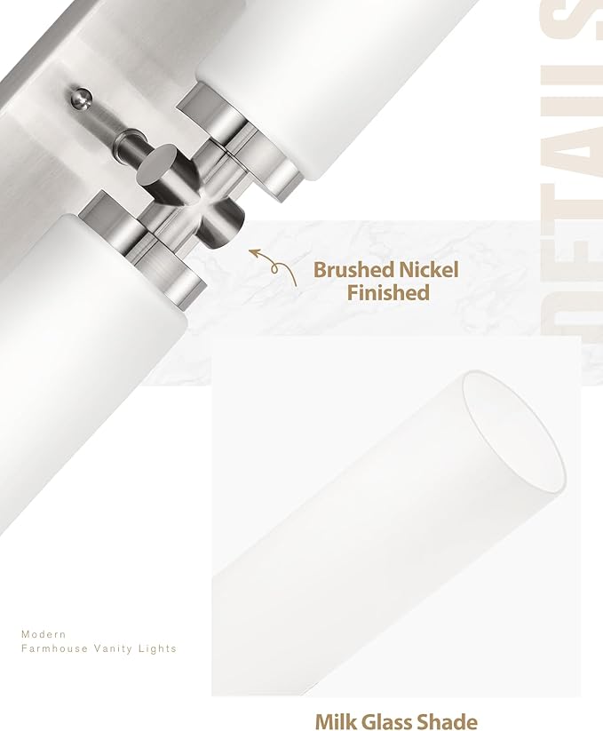 Emak Brushed Nickel Vanity Light, 21 Inch Cylinder Bathroom Lighting Fixtures Over Mirror, Modern 2-Light Wall Sconce with Milk Glass Shade, VL086-BN-ML-2