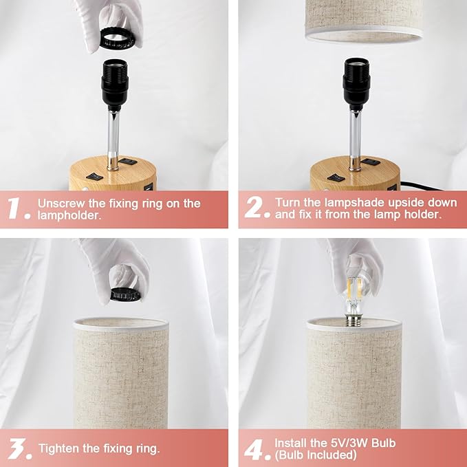 Table Lamp with Motion Sensor or Constant on Mode, USB Lamp Include One LED Bulb, Built in 1 USB Port & 1AC Outlet, Bedside Lamp Idea for Bedroom, Hallway, Bath Room