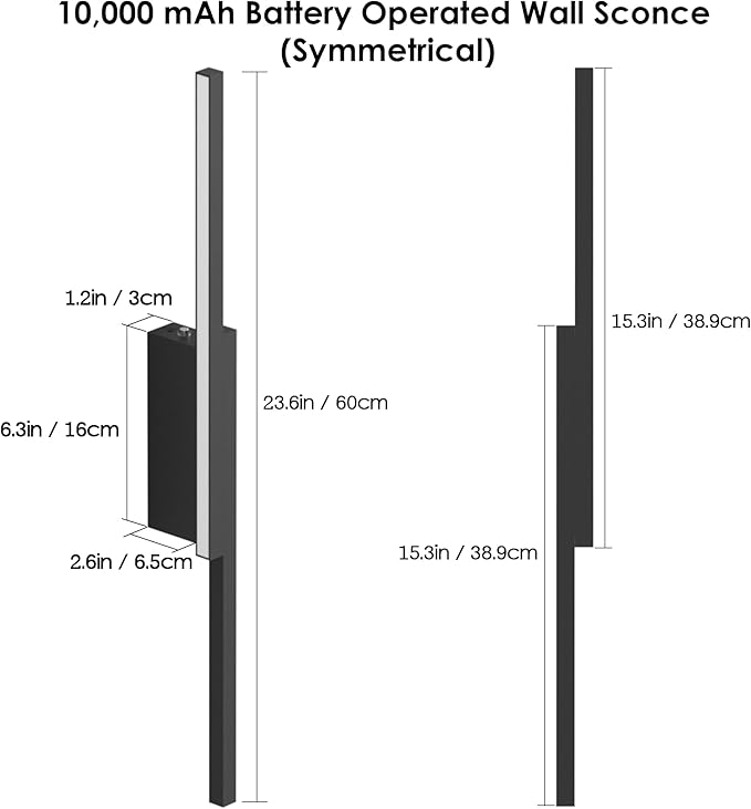 Aipsun Symmetrical Black Battery Operated Wall Sconce Set of 2, 10,000mAh Rechargeable Wall Sconce Lighting Dimmable Wireless Wall Lights for Living Room,Bedroom (2 Pack)